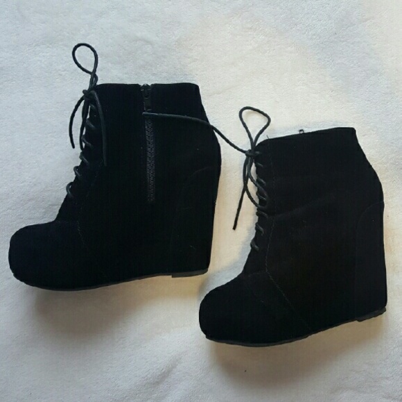 Faux suede wedge booties