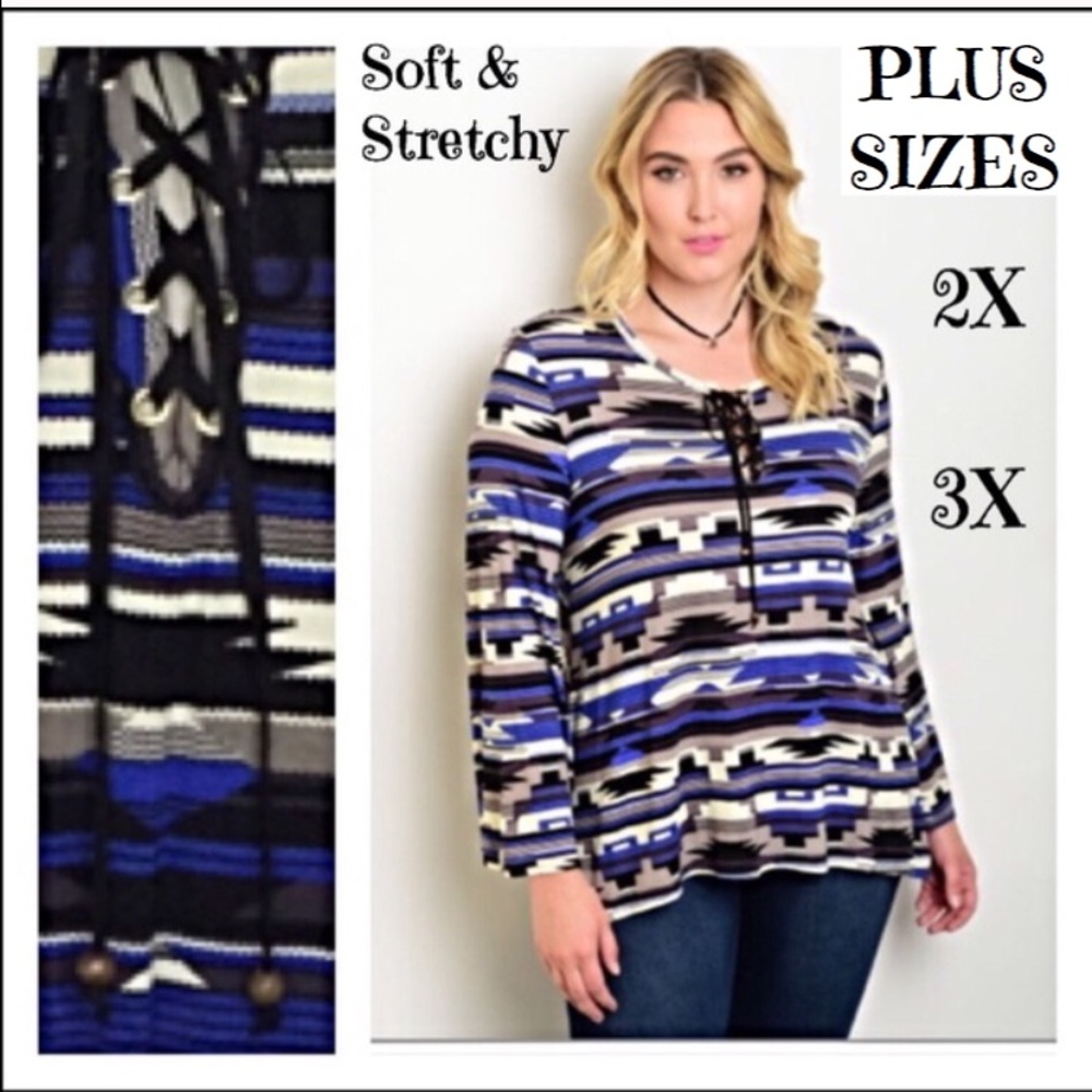 📍SALE Amazingly Chic Peasant Lace Up Tunic Top 3X - Picture 3 of 4