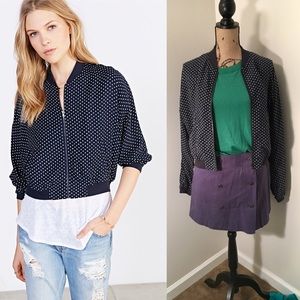 {COPE UO) Navy Blue Polka Dot Bomber Jacket