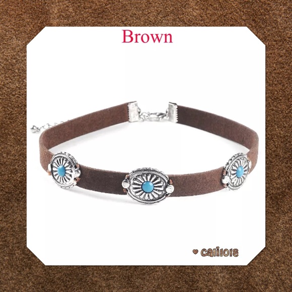 💠CLEARANCE NEW Brown Boho W/Turquoise Choker💠💠 - Picture 2 of 4