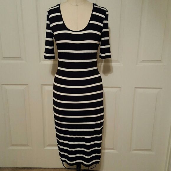 Stripped mid length dress with mesh back