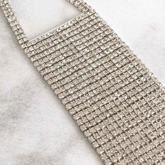 RHINESTONE SILVER GLAM CHOKER - Picture 4 of 5