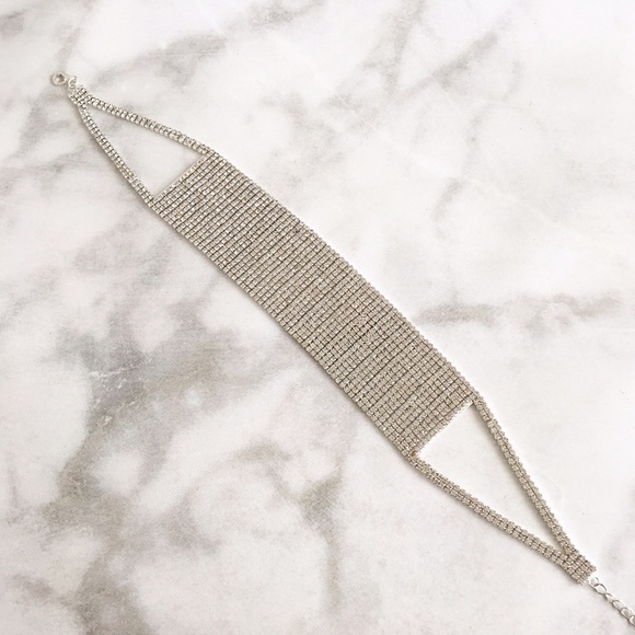 RHINESTONE SILVER GLAM CHOKER - Picture 3 of 5