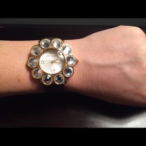 Betsey Johnson leather and gem stone watch