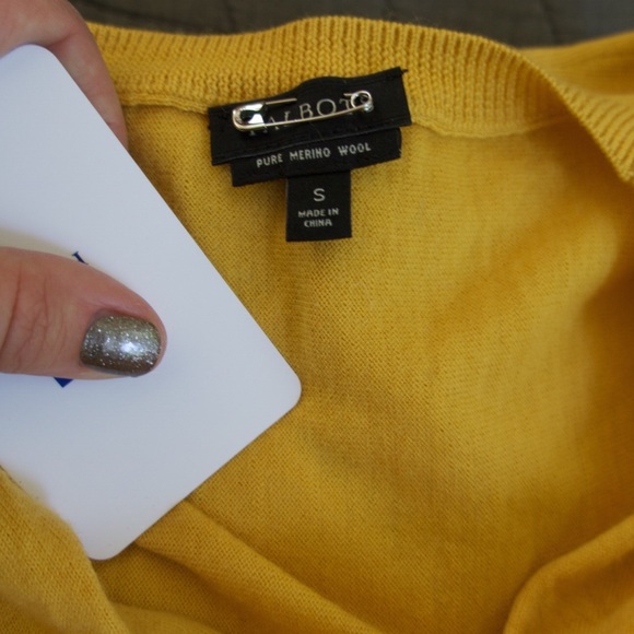 SOLD // Talbots yellow drape neck merino sweater - Picture 3 of 4