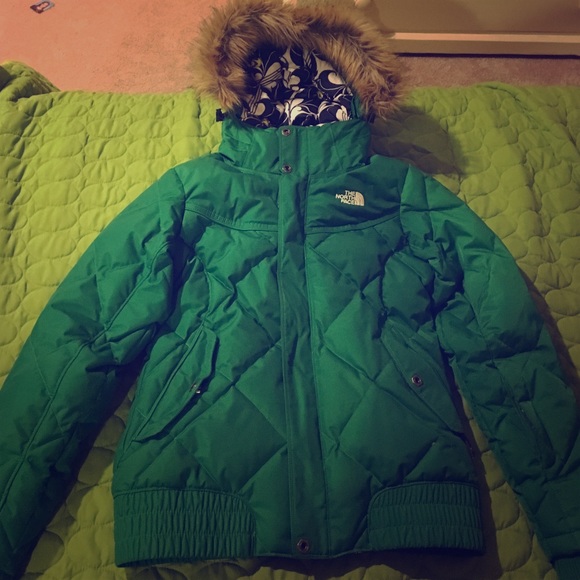 Green north face winter jacket
