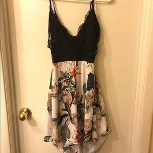 Floral lace open back romper