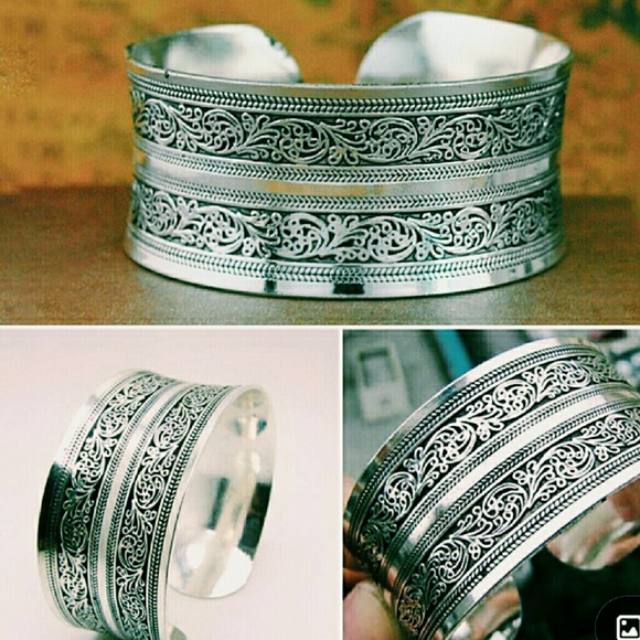 Silvertone tibetan cuff bracelet