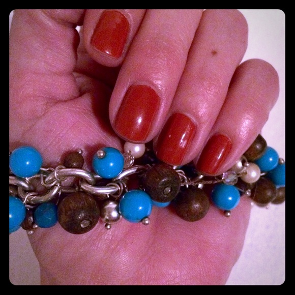 Silver Blue Beaded Statement Bracelet