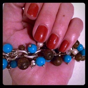 Silver Blue Beaded Statement Bracelet