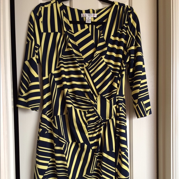 Blue & yellow faux wrap dress