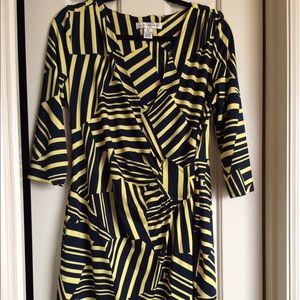 Blue & yellow faux wrap dress