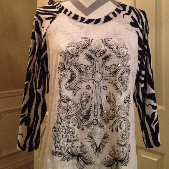 Zebra Print Burnout Bling Top