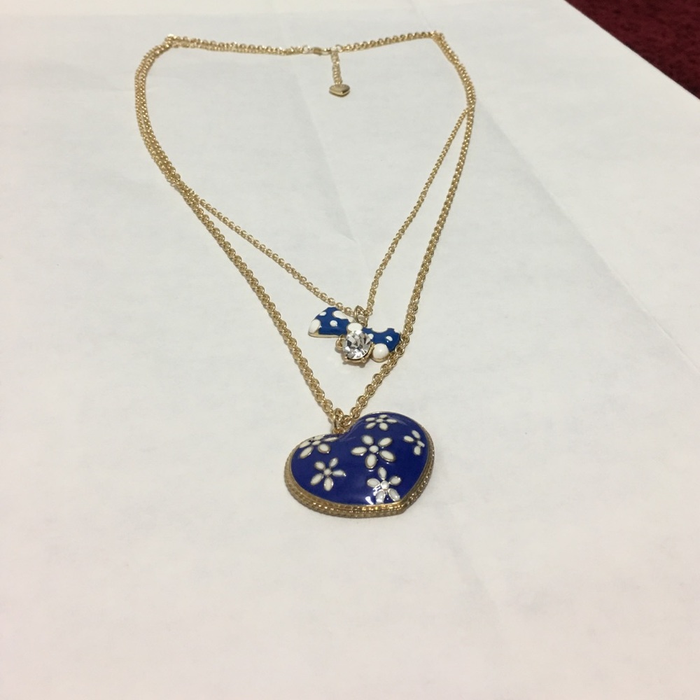 Betsey Johnson blue long 2 layer necklace new - Picture 4 of 4