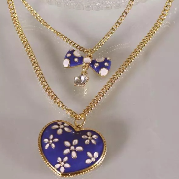 Betsey Johnson blue long 2 layer necklace new - Picture 2 of 4