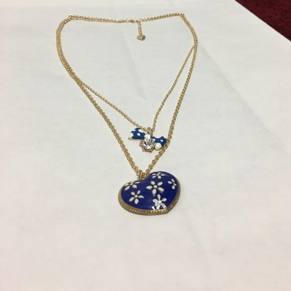 Betsey Johnson blue long 2 layer necklace new - Picture 4 of 4