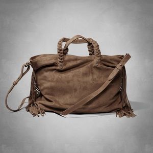Abercrombie faux suede fringe festival tote