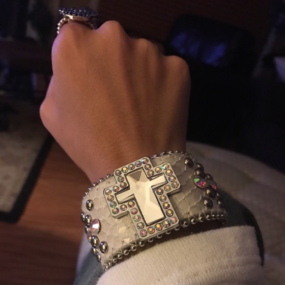 White Genuine Leather Bracelet with Cross
