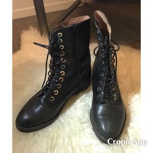 Jeffrey Campbell Moto Black Leather LaceUp Boot7.5