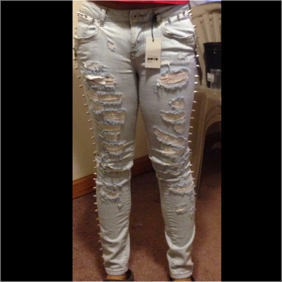 Topshop Spiked distressed Denim Jeans Size 6 / 28 - Picture 4 of 7
