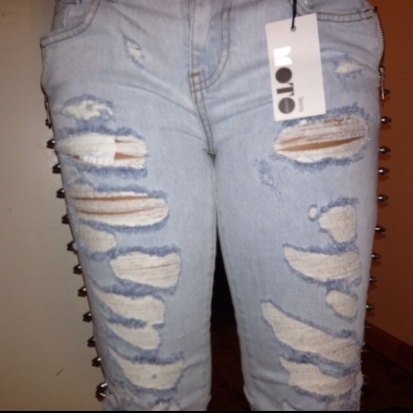 Topshop Spiked distressed Denim Jeans Size 6 / 28 - Picture 5 of 7