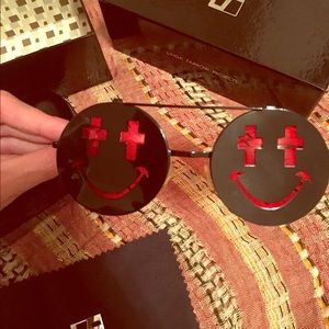 Linda Farrow Cross Peace Face Round Flip Glasses