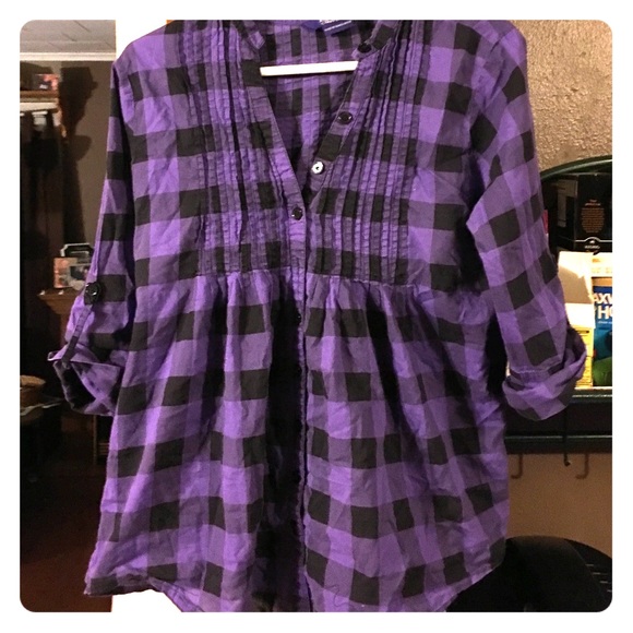Plaid extra large button up blouse
