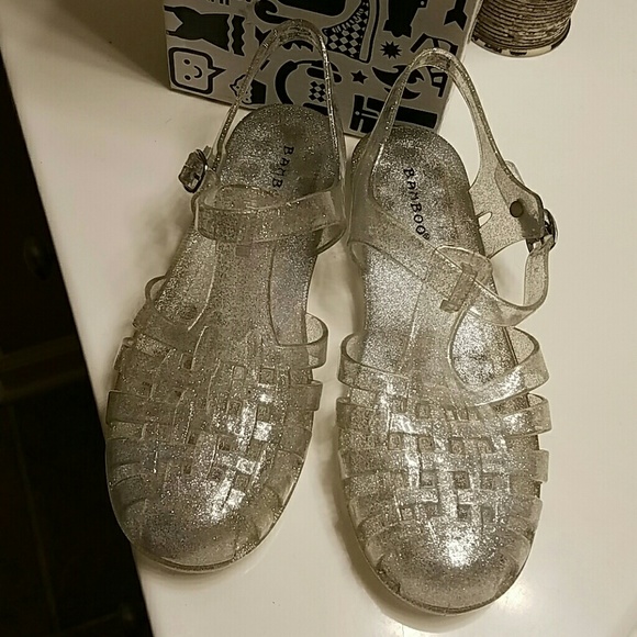 Pretty clear jelly sandals silver glitter filled