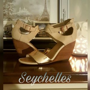 Rose Gold and Leather Seychelles Wedges