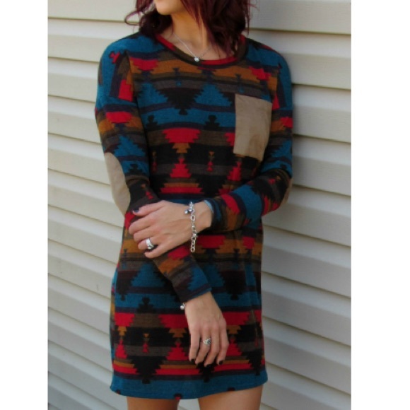 🌸Teal Elbow Patch Dress - Picture 2 of 2