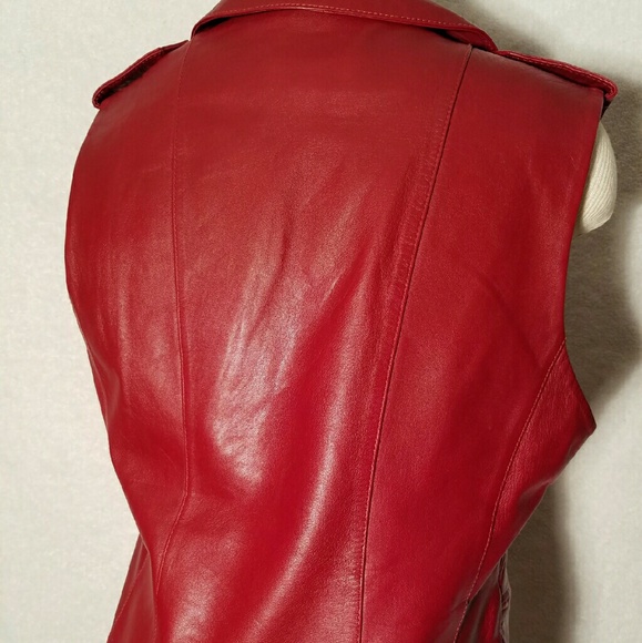 Women's Vakko XS Cardinal Red Leather Vest - Picture 4 of 4