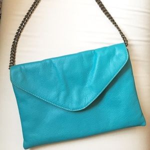 J. Crew Leather Envelope Clutch in Turquoise