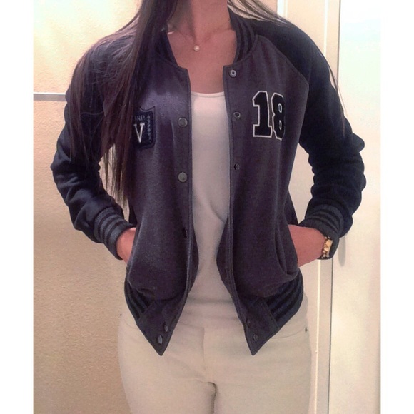 Women's black & gray varsity bomber jacket