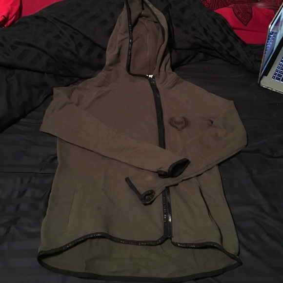 PINK high-lo hoodie with finger holes