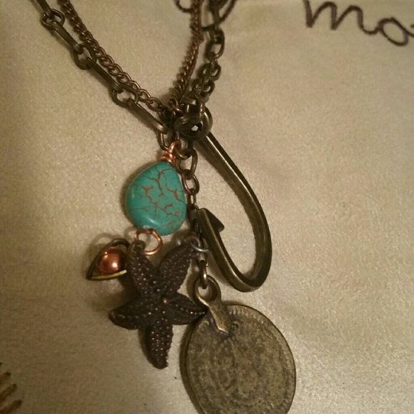 Mixed metal hook,coin,turquoise necklace