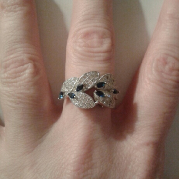 Genuine Blue/White Sapphire Solid 925S/14KWG - Picture 4 of 4