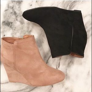 Tan wedge booties