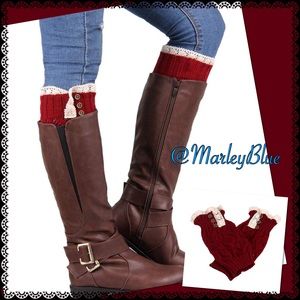 Dainty Lace Trim Boot Cuff Drk Red