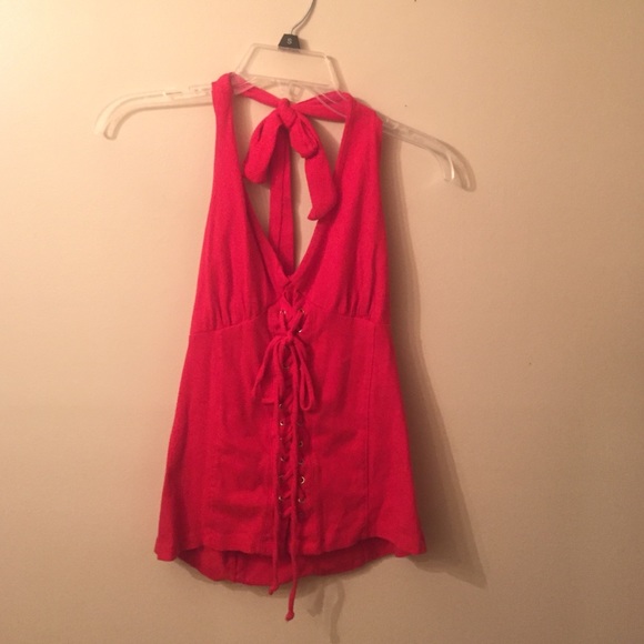 Cute red lace up halter