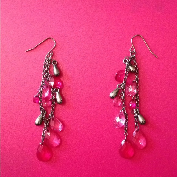 Pink and charcoal colored fun earrings