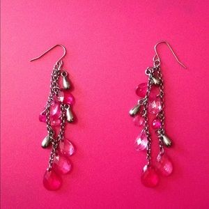 Pink and charcoal colored fun earrings