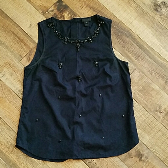 J.crew jeweled navy tank top