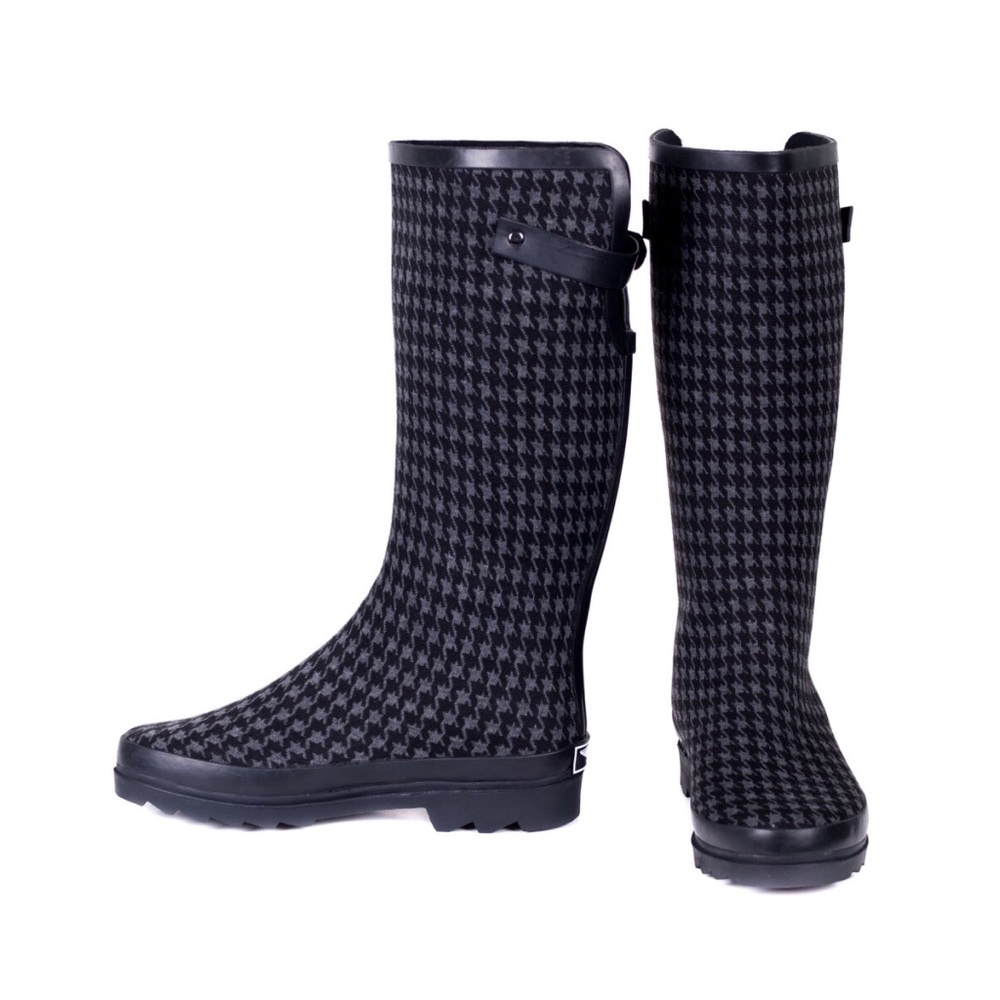 Women Black Fabric-Coated Rubber Rainboots RB-1901 - Picture 2 of 3