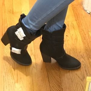 Tall Leather Black Heeled Booties