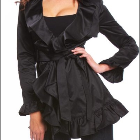 Black BEBE ruffle trench coat XS