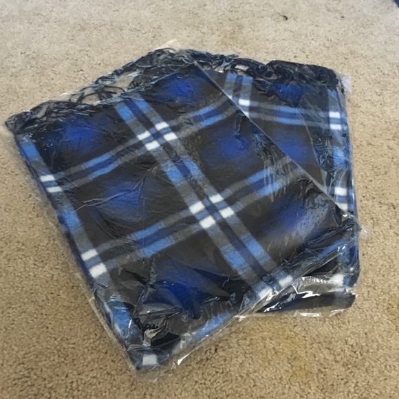 Blue, black and white checkered fleece scarf