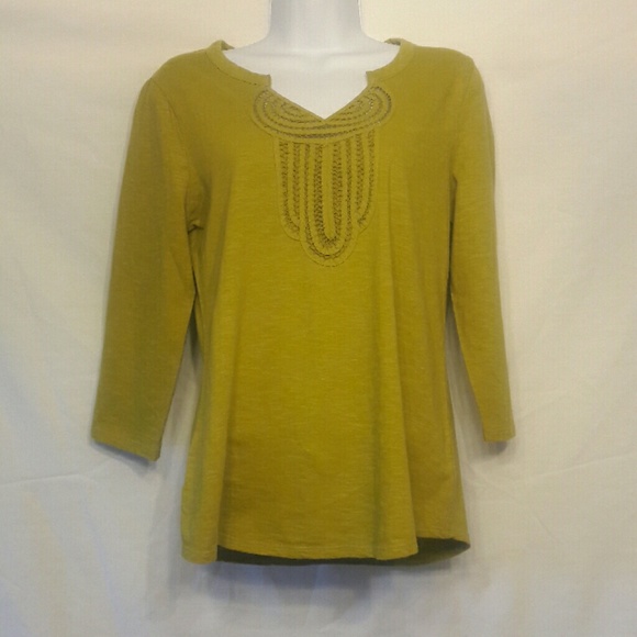 Olive green coldwater creek shirt.  100% cotton