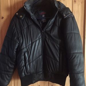 Women's black winter coat with fur lined hood