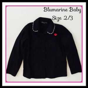 Blumarine Black Long Sleeve Top w/Bling Collar