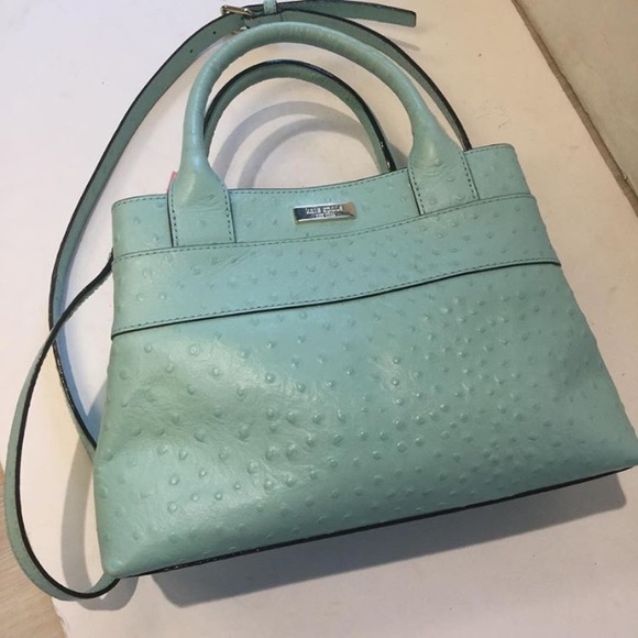 KATE SPADE pale blue OSTRICH bow front satchel